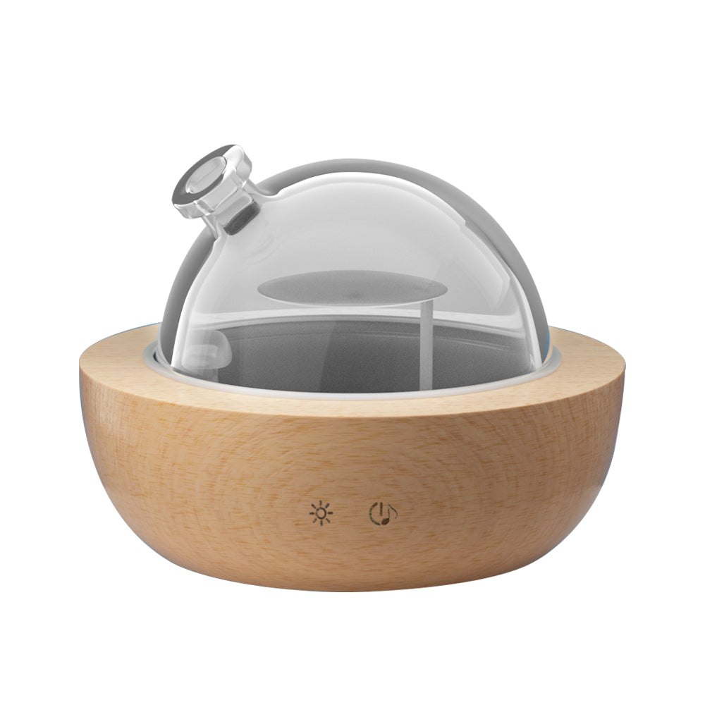 Devanti Aroma Diffuser with wooden base, clear dome top, and 7-colour LED night light