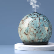 Turquoise crackle-patterned ceramic diffuser with 7-colour LED night light and timer