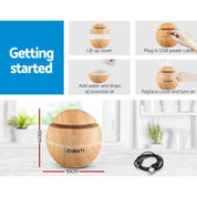 Wooden spherical essential oil diffuser with USB power and 7-colour LED night light