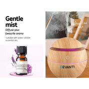 Wood grain design Devanti Aroma Diffuser with 7-colour LED and glowing pink night light