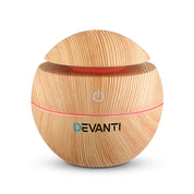 Spherical Devanti Aroma Diffuser with wood grain design and 7-colour LED night light