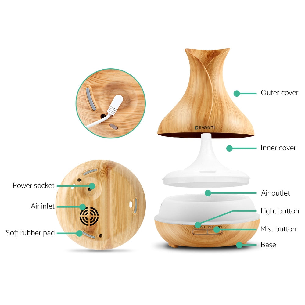 Devanti Aroma Diffuser Aromatherapy Light Wood 400ml - Appliances > Aroma Diffusers & Humidifiers > Aroma Diffusers