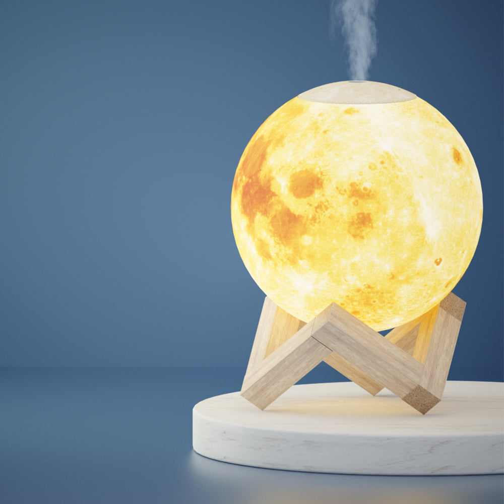 Glowing Devanti Aroma Diffuser Moon Lamp with touch switch and misty ambiance