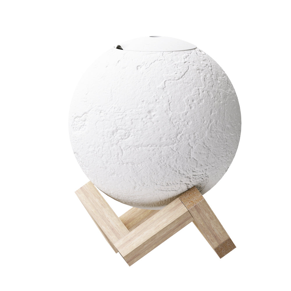 White spherical moon lamp on wooden stand with touch switch, a perfect night light decor