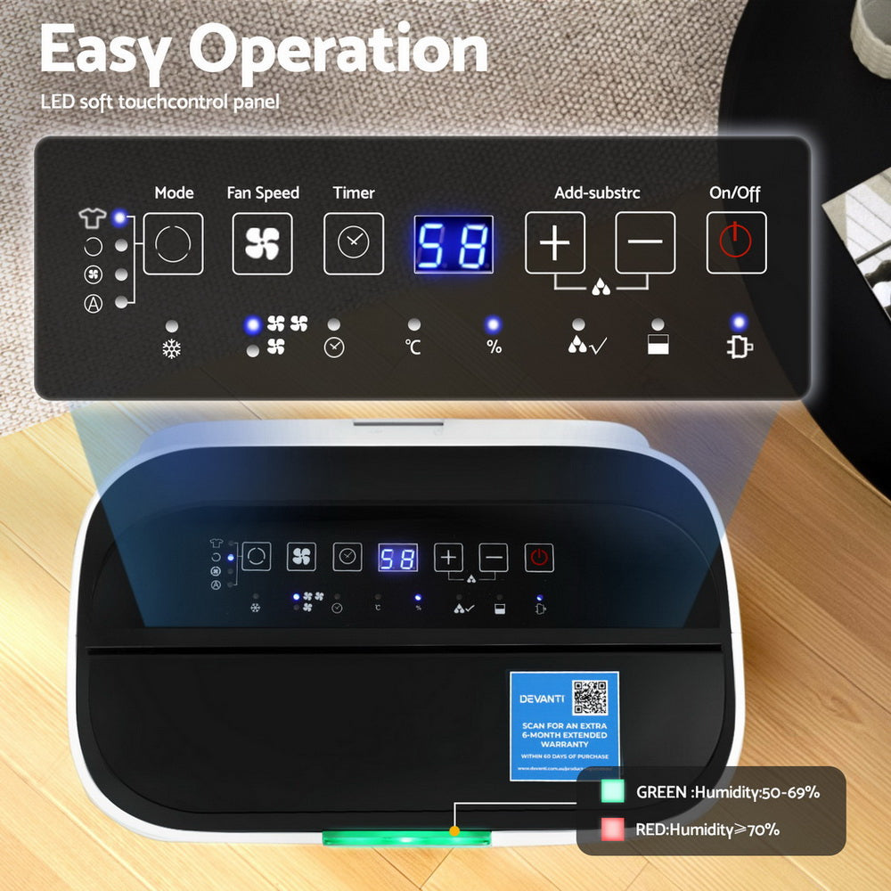 Devanti Dehumidifier 20L Air Purifier White - Appliances > Aroma Diffusers & Humidifiers > Dehumidifiers