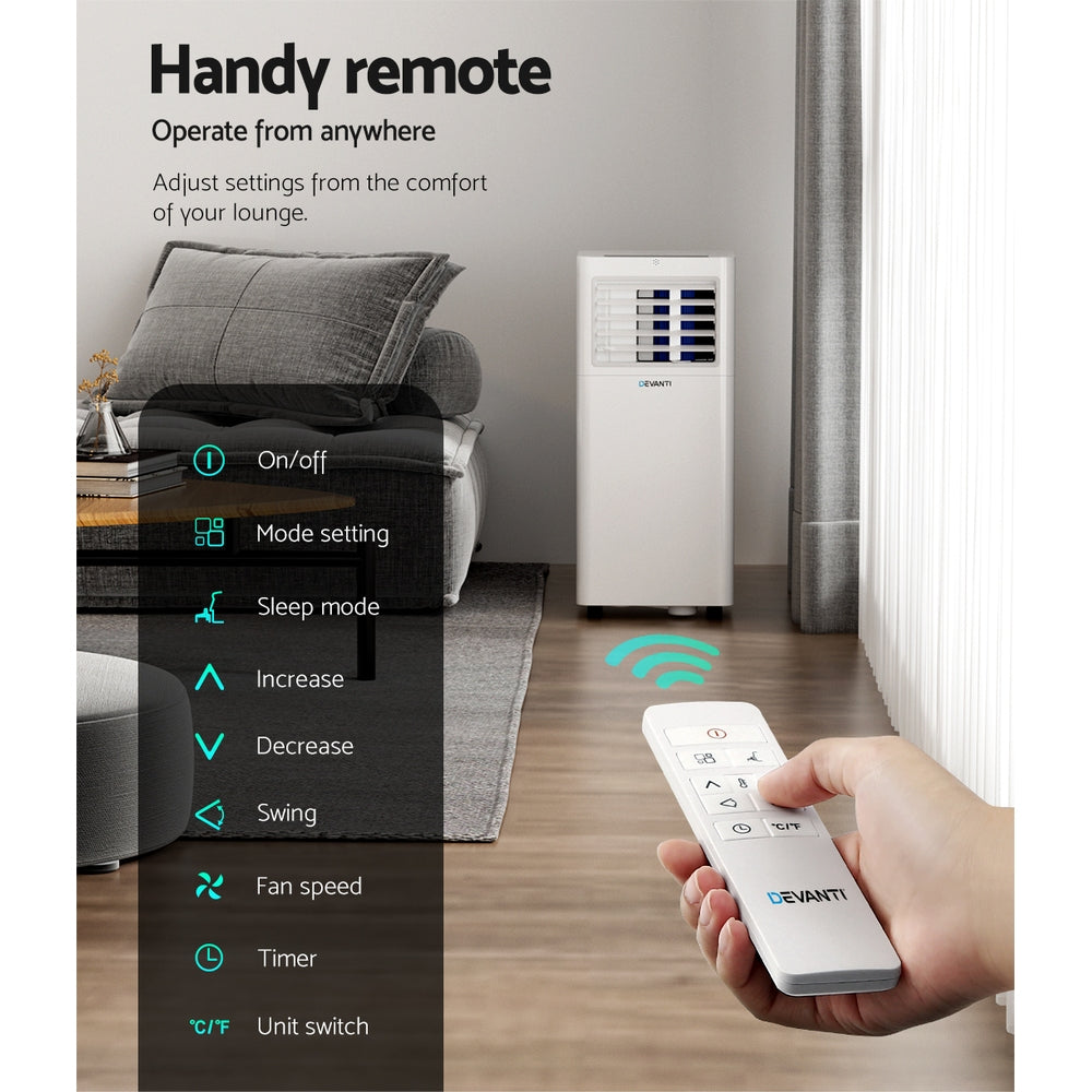 Devanti Portable Air Conditioner 7000BTU Cooling Mobile Fan Cooler Dehumidifier - Appliances > Air Conditioners >