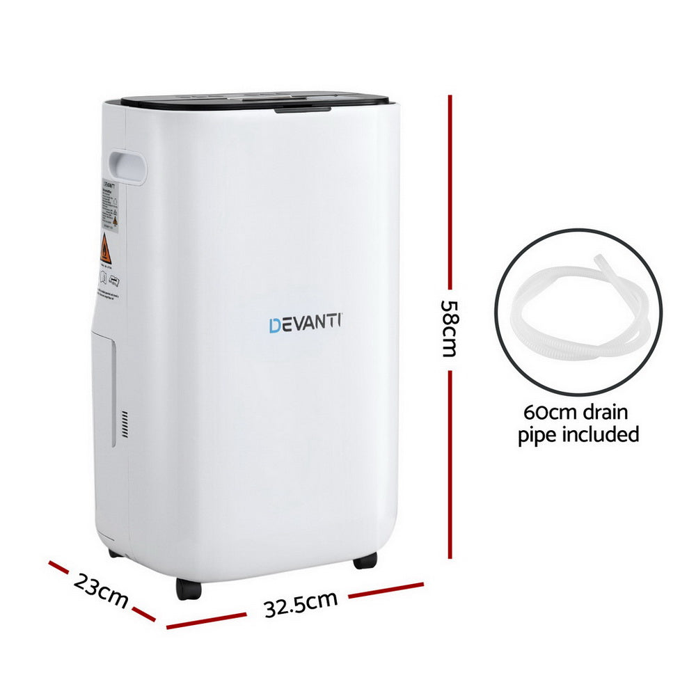 Devanti Dehumidifier 20L Air Purifier White - Appliances > Aroma Diffusers & Humidifiers > Dehumidifiers