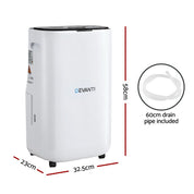 Devanti Dehumidifier 20L Air Purifier White - Appliances > Aroma Diffusers & Humidifiers > Dehumidifiers