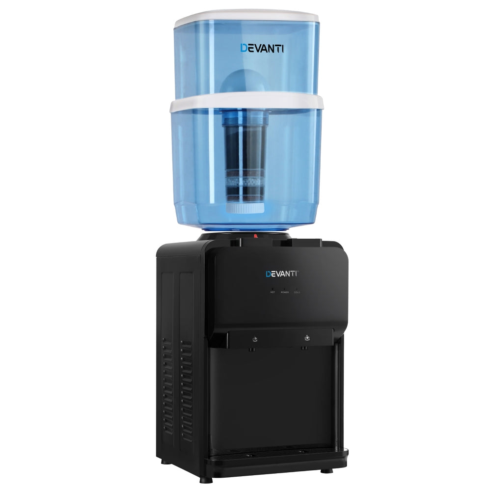 Devanti Premium Water Cooler Dispenser 22L Bench Top Chiller Purifier Filter Hot Cold Black