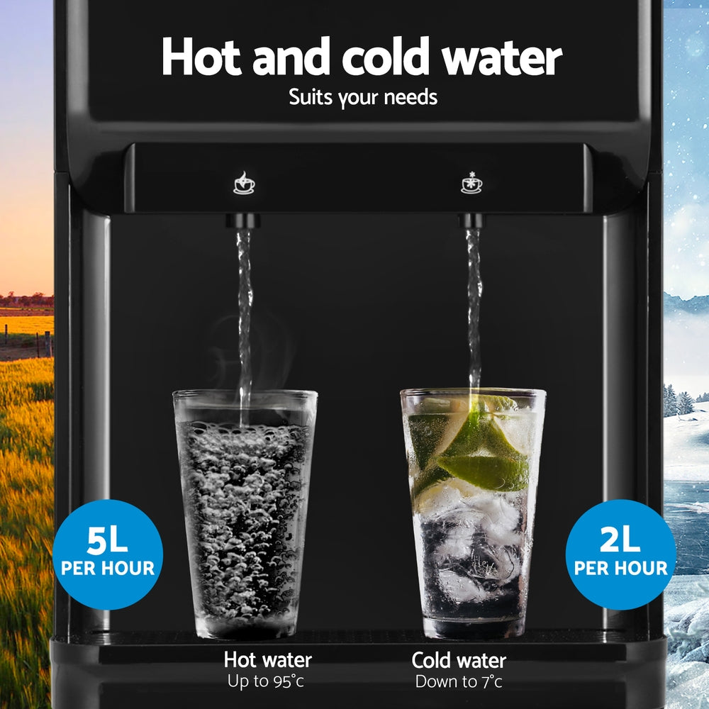 Devanti Premium Water Cooler Dispenser 22L Bench Top Chiller Purifier Filter Hot Cold Black