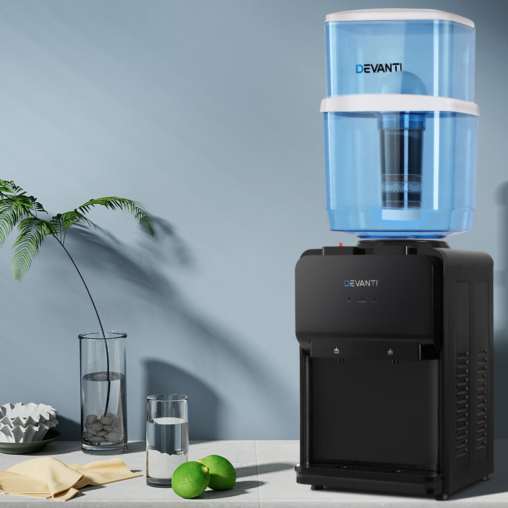Devanti Premium Water Cooler Dispenser 22L Bench Top Chiller Purifier Filter Hot Cold Black