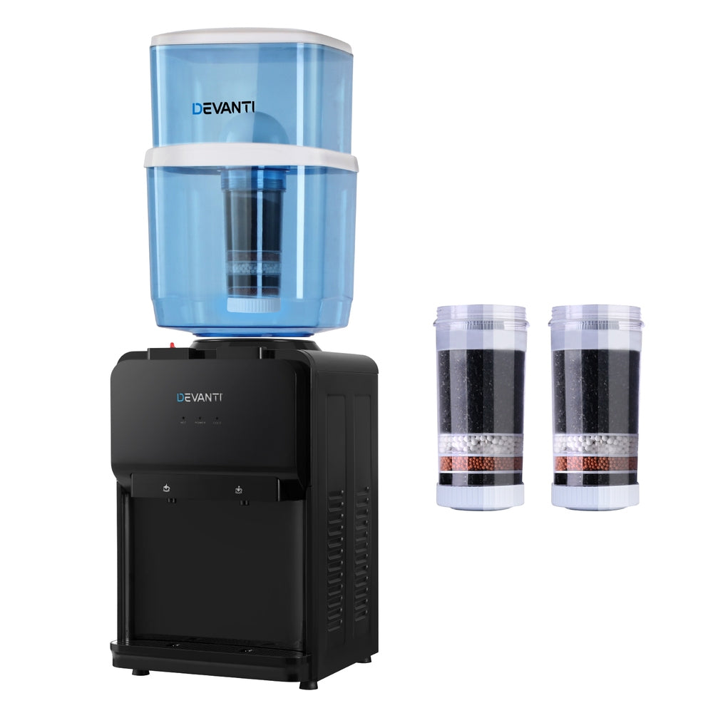 Devanti Premium Water Cooler Dispenser 22L Bench Top Chiller Purifier Filter Hot Cold Black