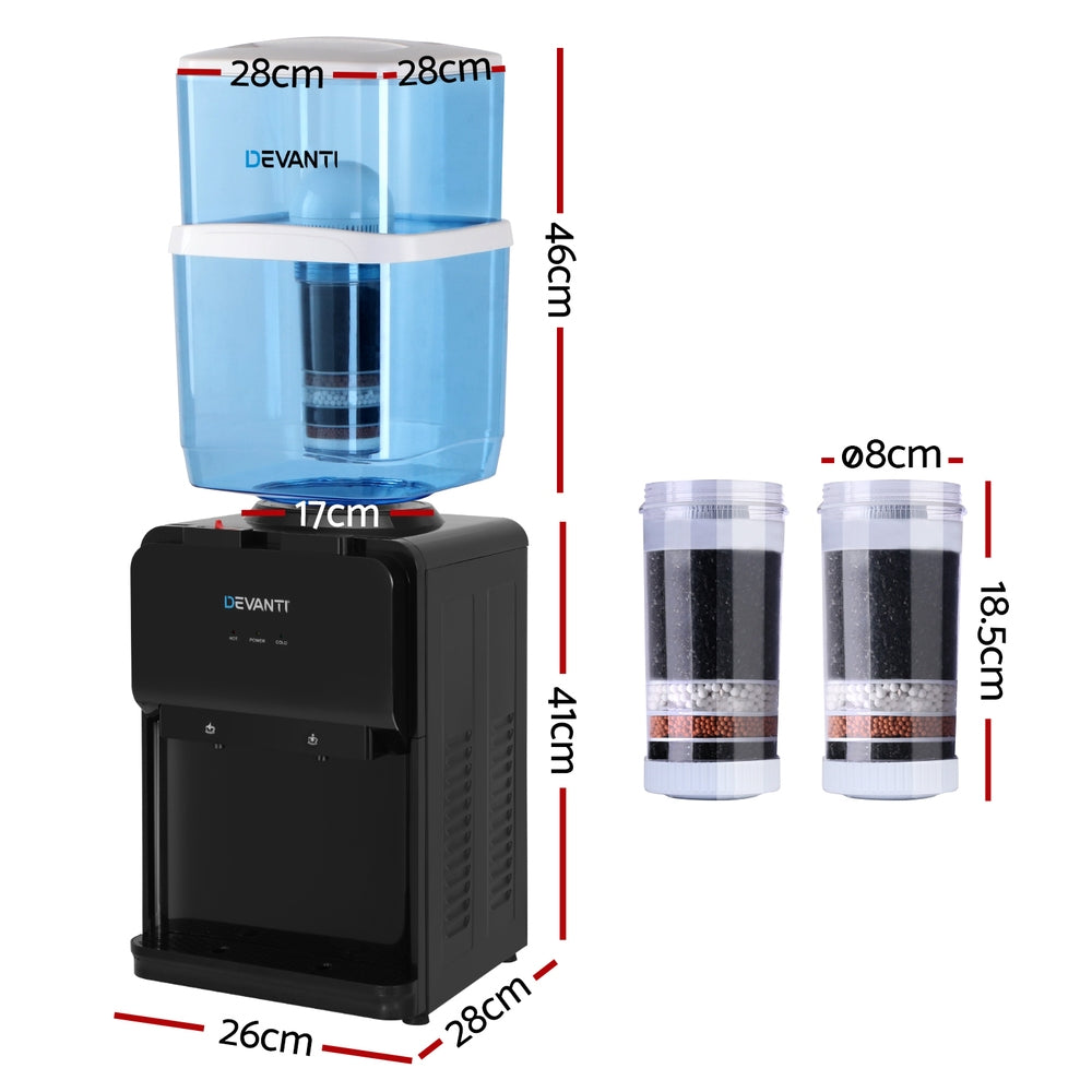 Devanti Premium Water Cooler Dispenser 22L Bench Top Chiller Purifier Filter Hot Cold Black
