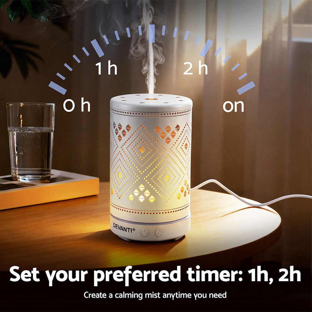 Devanti Ultrasonic Aroma Diffuser Aromatherapy 100ml LED Lights Iron Humidifier Forest