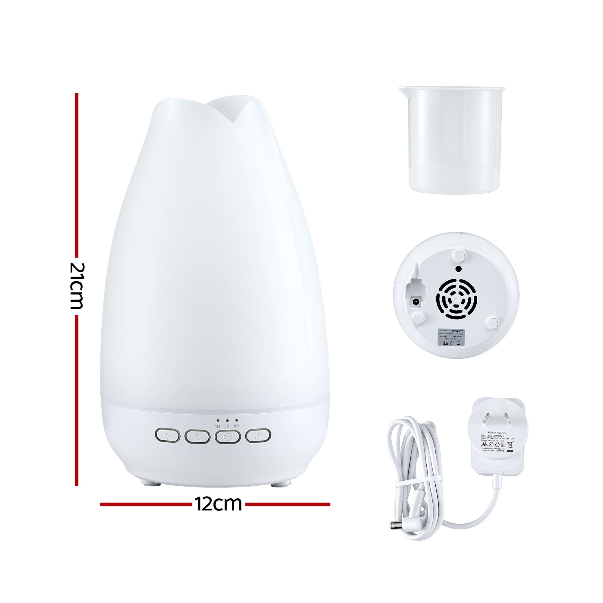 Devanti Ultrasonic Essential Oil Premium Aromatherapy Diffuser Aromatherapy Cool Mist Humidifier w/ LED Light 300ml