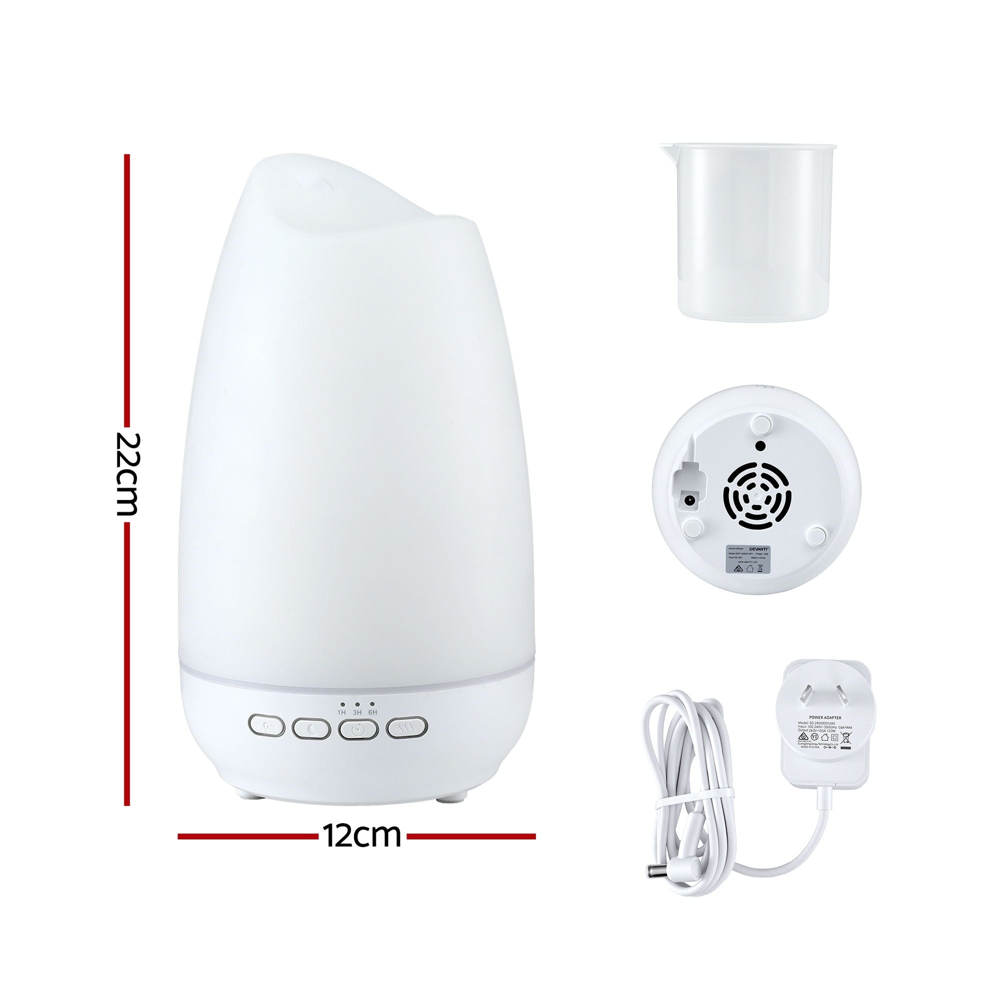 Devanti Ultrasonic Essential Oil Premium Aromatherapy Diffuser Aromatherapy Cool Mist Humidifier w/ LED Light 300ml
