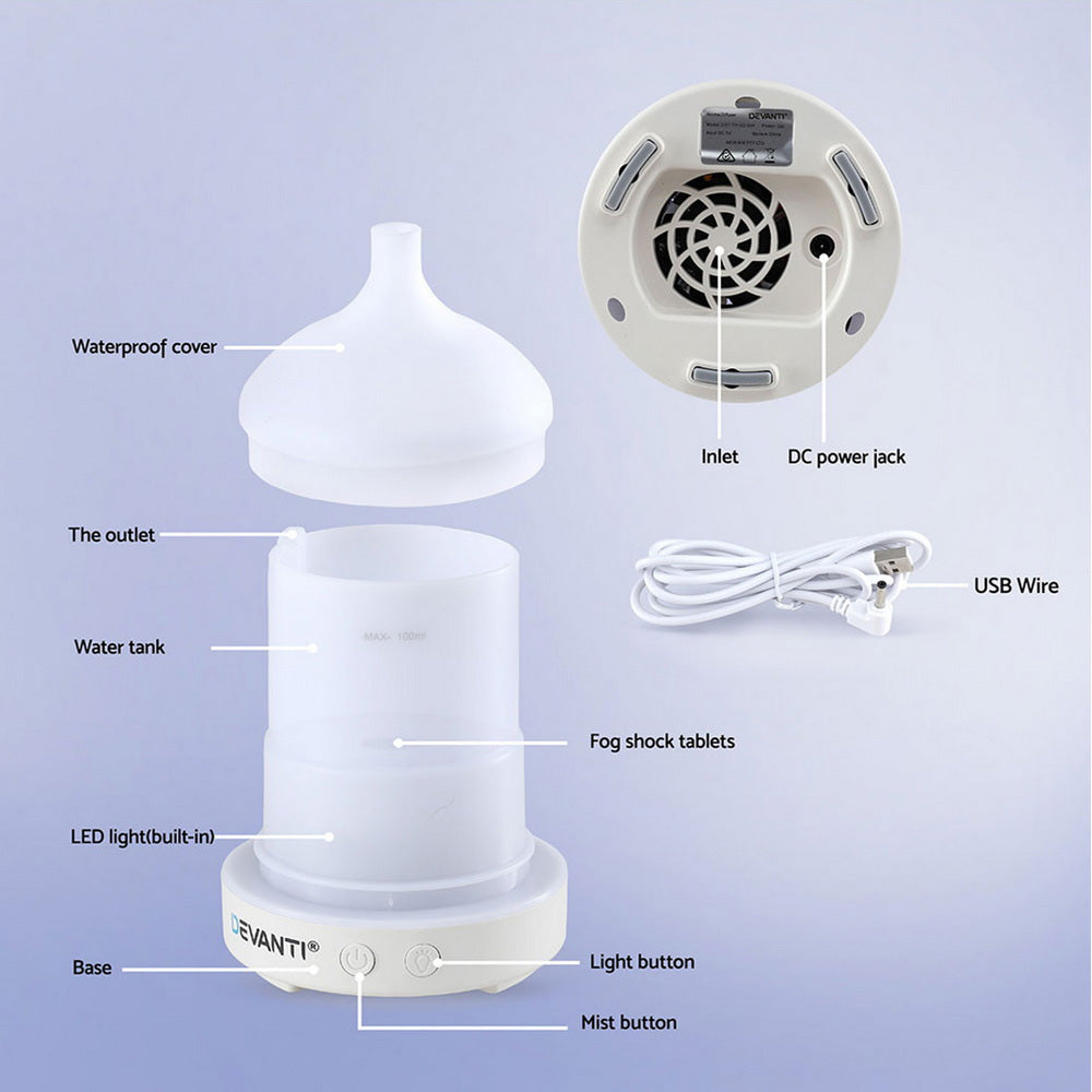 Devanti Ultrasonic Premium Aromatherapy Diffuser Aromatherapy 100ml LED Lights Iron Humidifier Forest