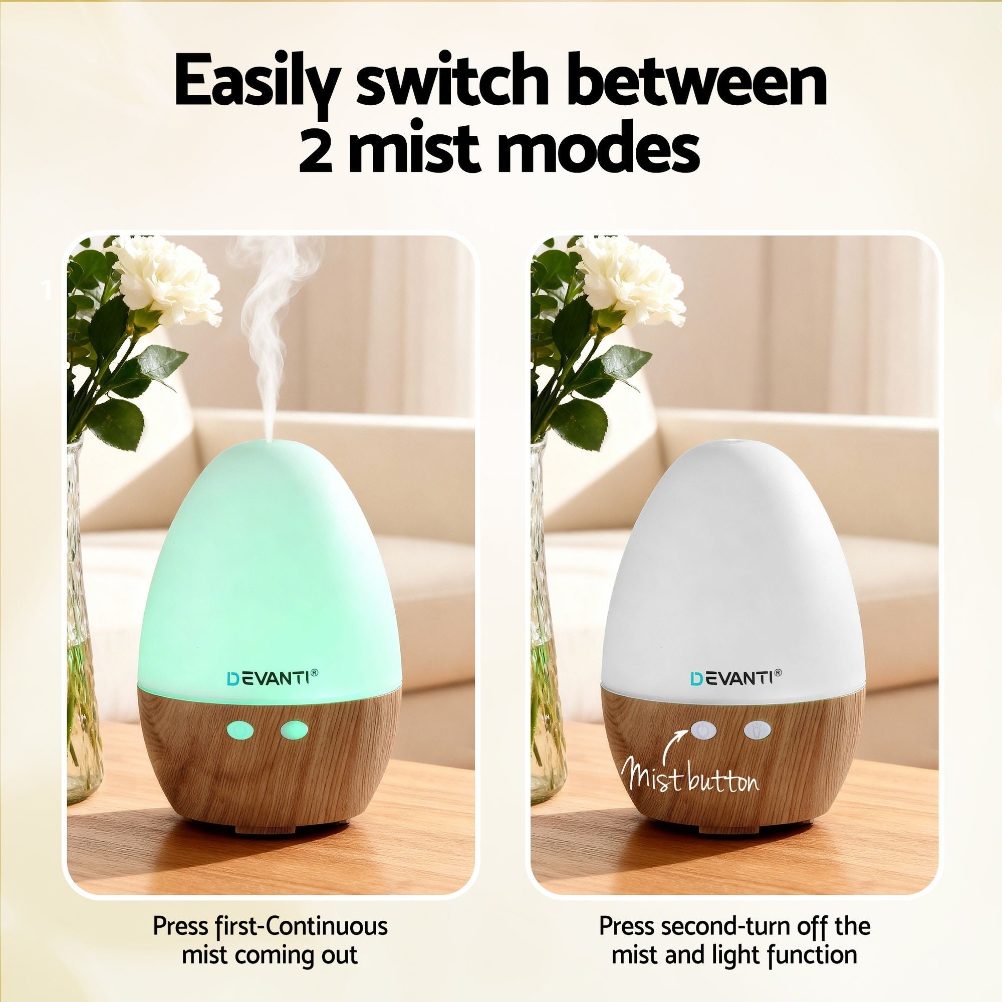 Devanti Ultrasonic Premium Aromatherapy Diffuser Aromatherapy 130ml LED Lights Iron Humidifier Forest