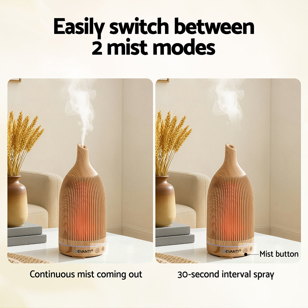 Devanti Ultrasonic Premium Aromatherapy Diffuser Aromatherapy 200ml LED Lights Iron Humidifier Forest Light wood grain