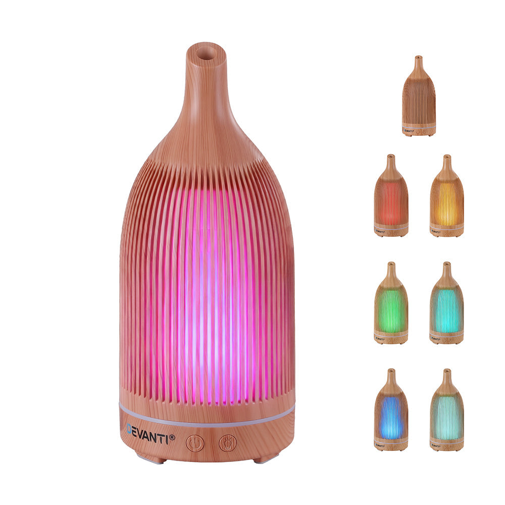 Devanti Ultrasonic Premium Aromatherapy Diffuser Aromatherapy 200ml LED Lights Iron Humidifier Forest Light wood grain