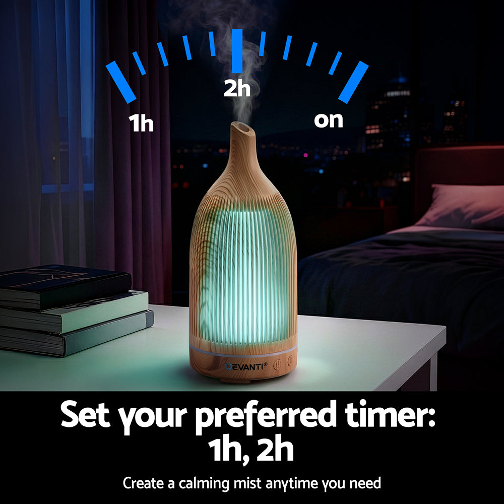 Devanti Ultrasonic Premium Aromatherapy Diffuser Aromatherapy 200ml LED Lights Iron Humidifier Forest Light wood grain
