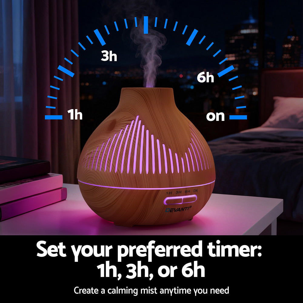 Devanti Ultrasonic Premium Aromatherapy Diffuser Aromatherapy 400ml LED Lights Iron Humidifier Forest Light wood grain