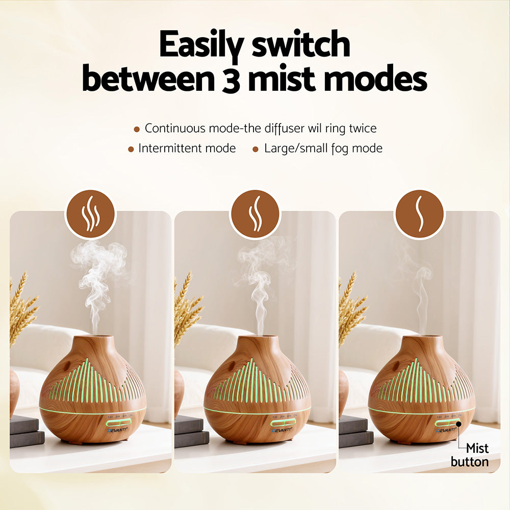Devanti Ultrasonic Premium Aromatherapy Diffuser Aromatherapy 400ml LED Lights Iron Humidifier Forest Light wood grain