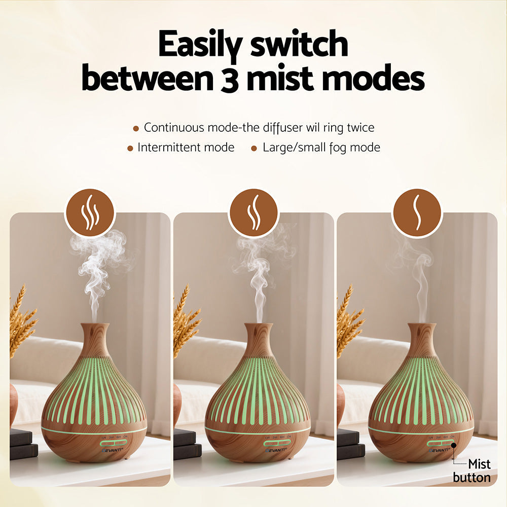 Devanti Ultrasonic Premium Aromatherapy Diffuser Aromatherapy 400ml LED Lights Iron Humidifier Forest Light wood grain