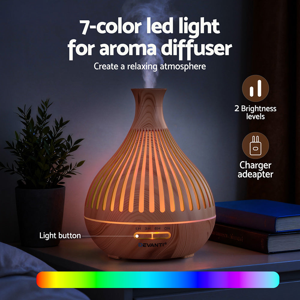 Devanti Ultrasonic Premium Aromatherapy Diffuser Aromatherapy 400ml LED Lights Iron Humidifier Forest Light wood grain