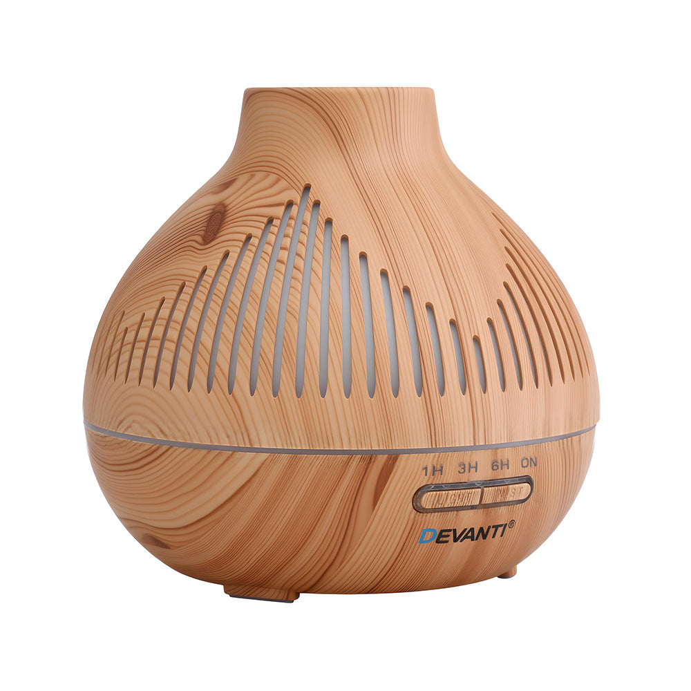 Devanti Ultrasonic Premium Aromatherapy Diffuser Aromatherapy 400ml LED Lights Iron Humidifier Forest Light wood grain