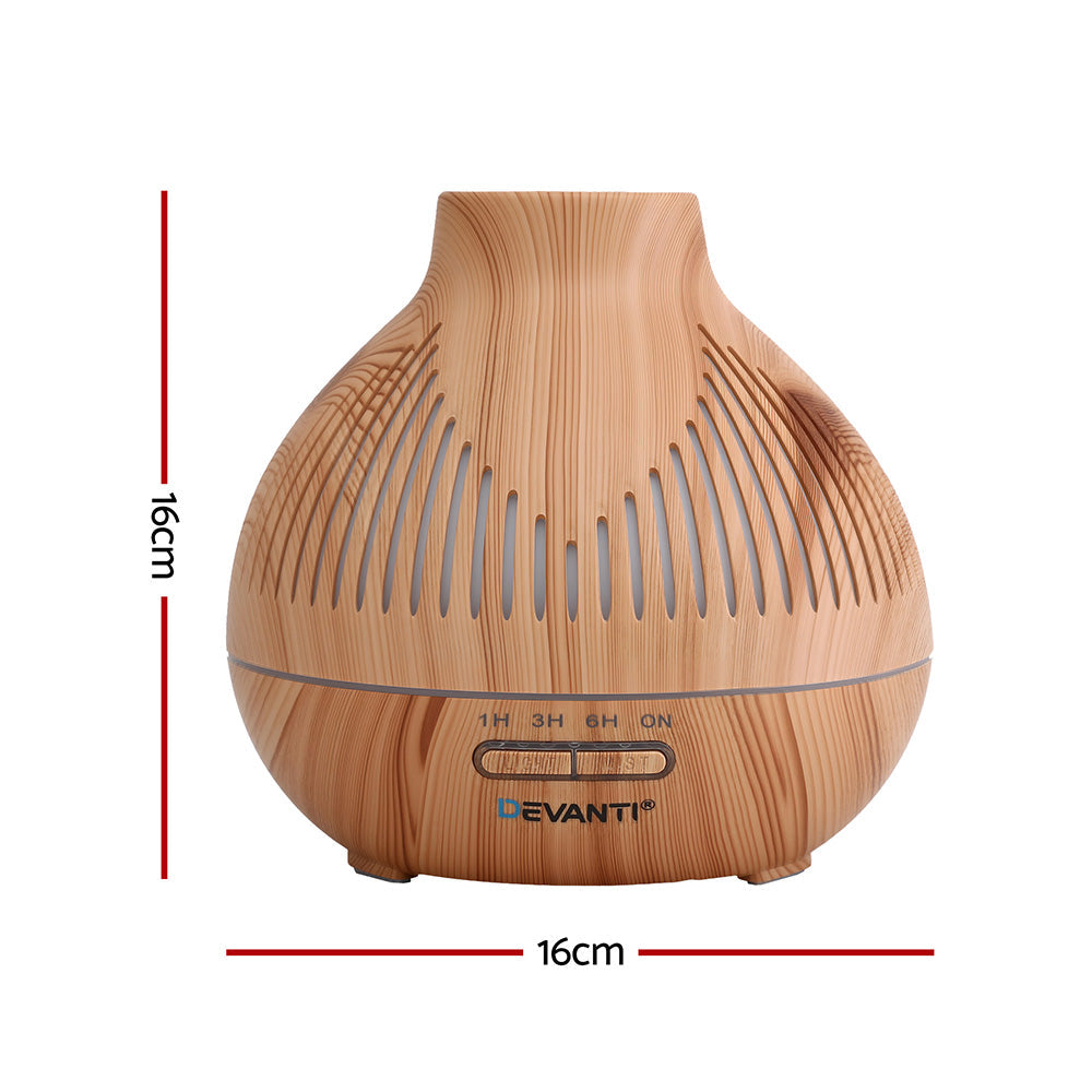 Devanti Ultrasonic Premium Aromatherapy Diffuser Aromatherapy 400ml LED Lights Iron Humidifier Forest Light wood grain
