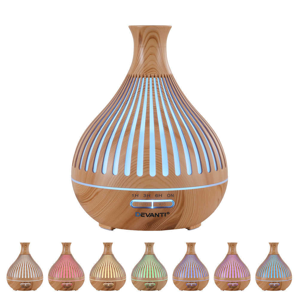 Devanti Ultrasonic Premium Aromatherapy Diffuser Aromatherapy 400ml LED Lights Iron Humidifier Forest Light wood grain