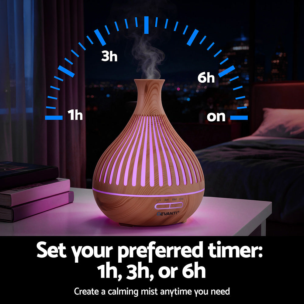 Devanti Ultrasonic Premium Aromatherapy Diffuser Aromatherapy 400ml LED Lights Iron Humidifier Forest Light wood grain