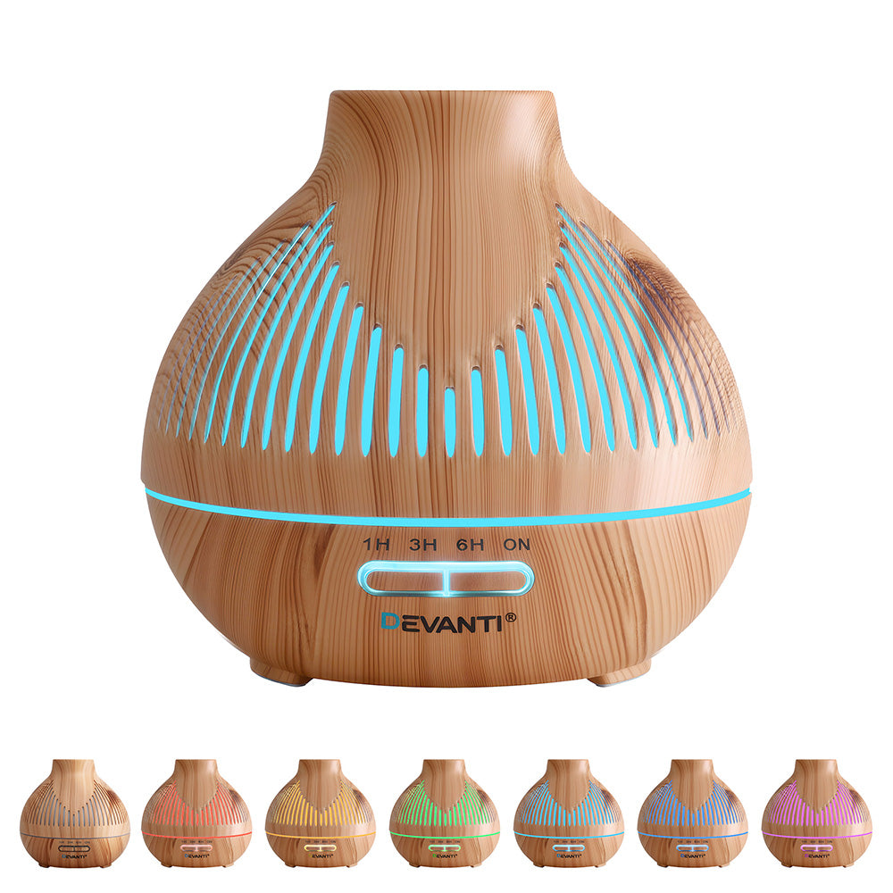 Devanti Ultrasonic Premium Aromatherapy Diffuser Aromatherapy 400ml LED Lights Iron Humidifier Forest Light wood grain