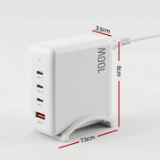 Devanti USB C Charger 100W Fast Charger 4 Port GaN Desktop Station White