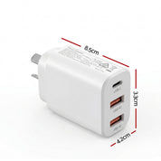Devanti USB C Charger 30W Fast Charger 3 Port PD Charging Block White