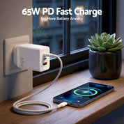 Devanti USB C Charger 65W Fast Charger 3 Port PD Wall Adapter White
