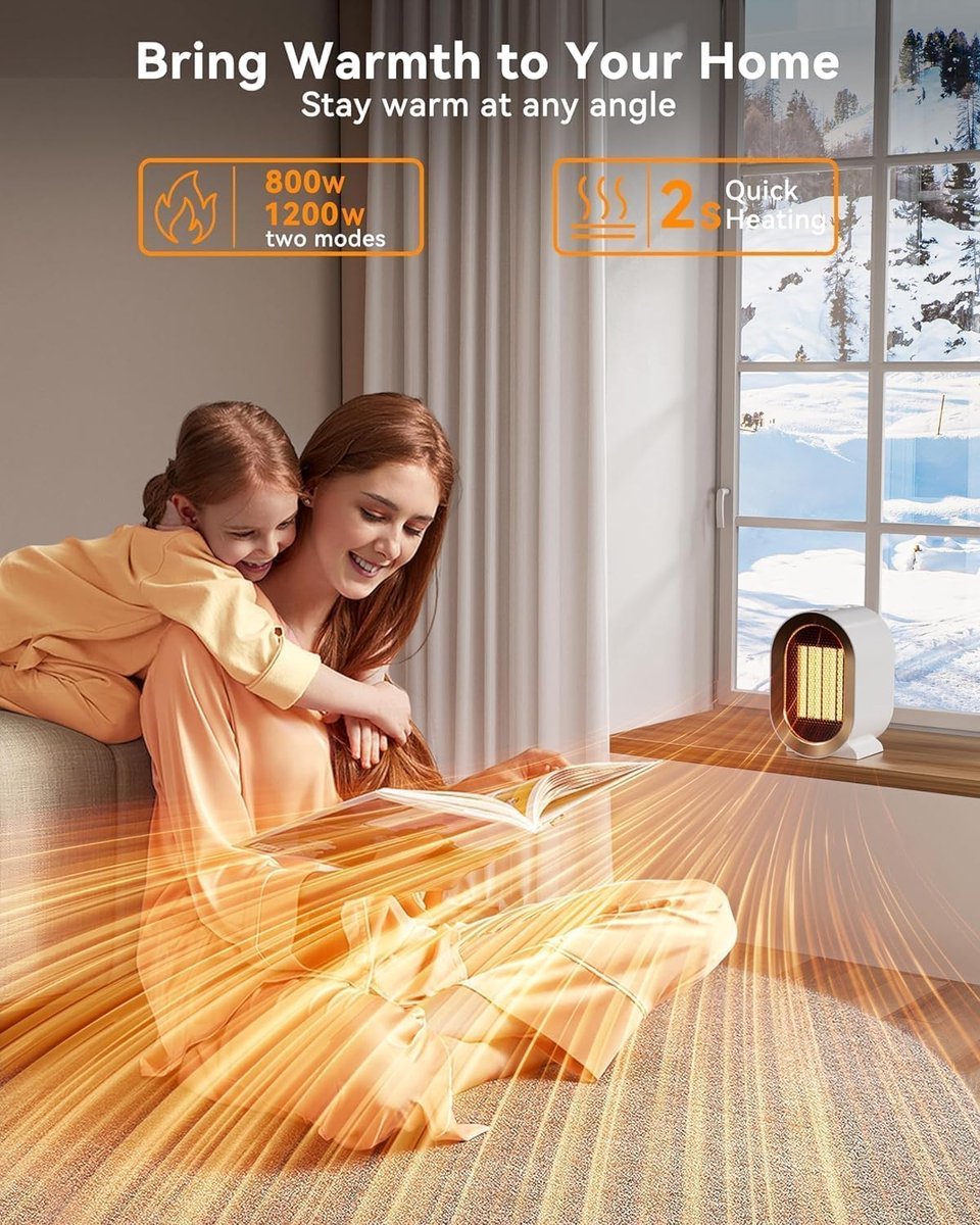 Electric Heater - Indoor Electric Heating - Fan Heater - 800W or 1200W - Heater - Socket -  Portable Indoor Heaters - With Adjustable, Overheating Protection, Shut-off Upon Discharge - White