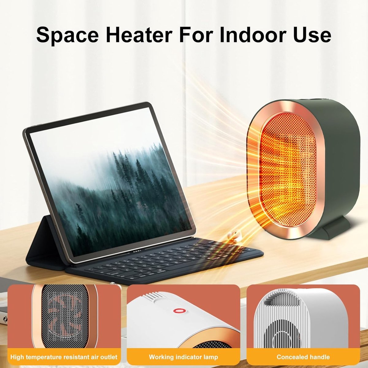 Electric Heater - Indoor Electric Heating - Fan Heater - 800W or 1200W - Heater - Socket -  Portable Indoor Heaters - With Adjustable, Overheating Protection, Shut-off Upon Discharge - White