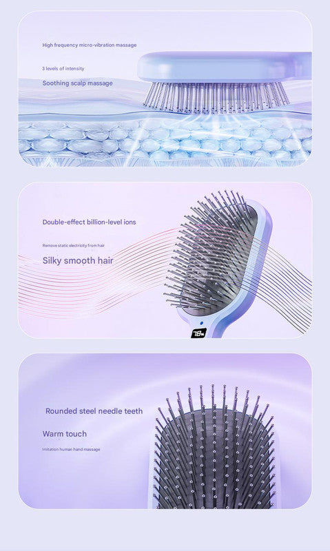 Electric Ionic Vibrating Massage Hairbrush - 3-Mode Sonic Scalp Therapeutic Massager & Detangler with LCD Display(Pink)