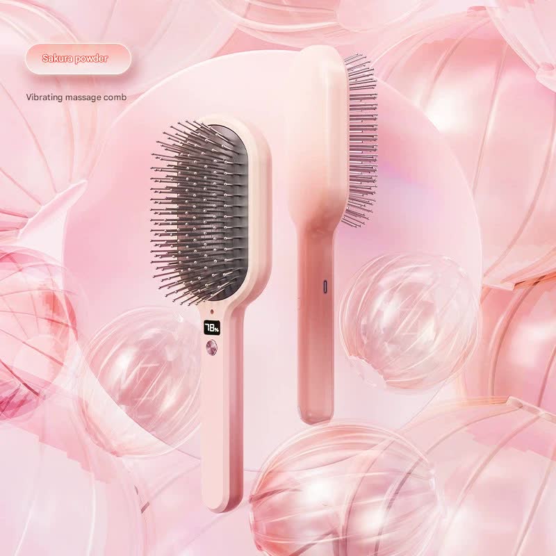 Electric Ionic Vibrating Massage Hairbrush - 3-Mode Sonic Scalp Therapeutic Massager & Detangler with LCD Display(Pink)