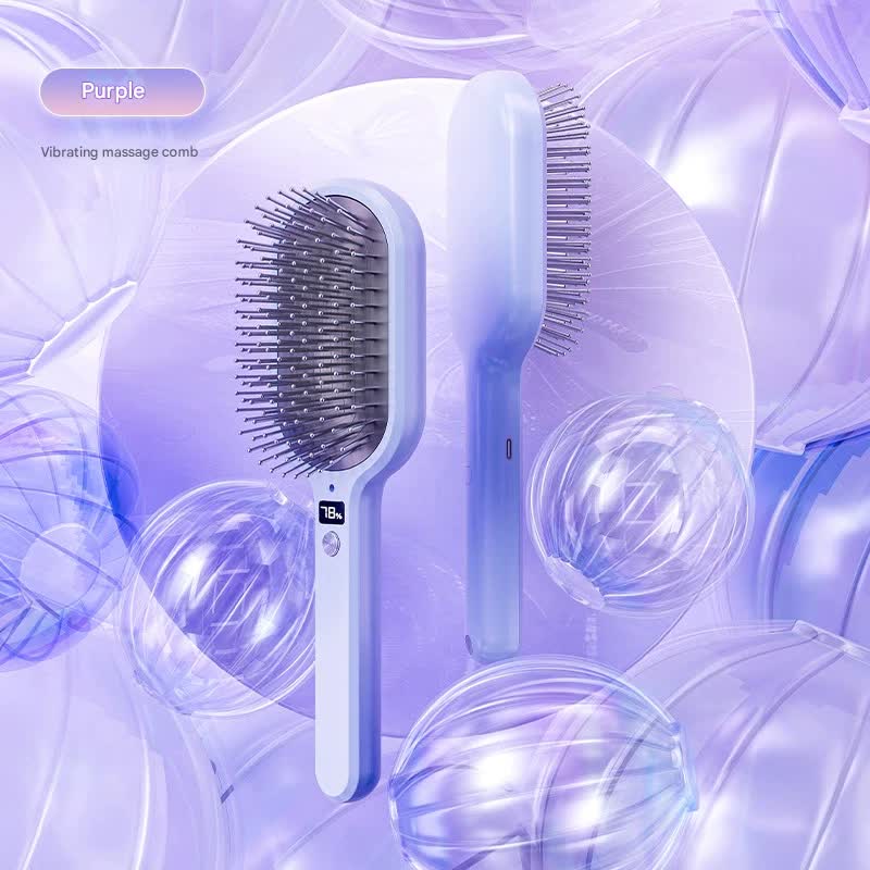 Electric Ionic Vibrating Massage Hairbrush - 3-Mode Sonic Scalp Therapeutic Massager & Detangler with LCD Display(Purple)