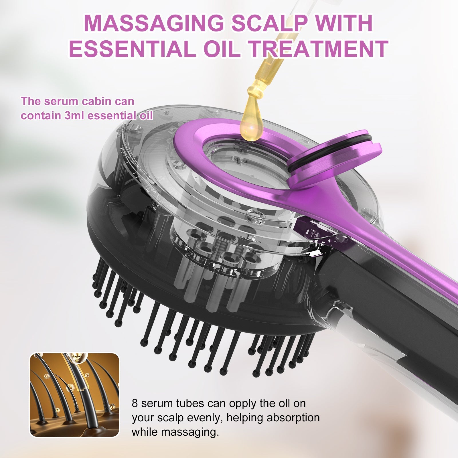 Electric Scalp Therapeutic Massager & Essential Oil Applicator Brush - 360 Kneading, 3 Modes, USB-C Rechargeable(red)
