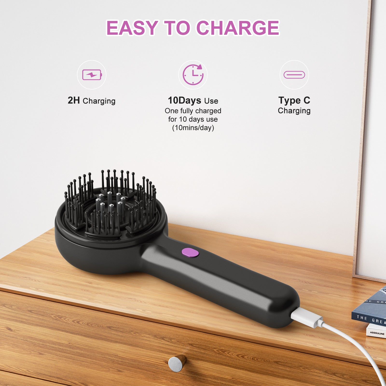 Electric Scalp Therapeutic Massager & Essential Oil Applicator Brush - 360 Kneading, 3 Modes, USB-C Rechargeable(red)