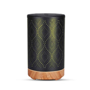 Metal and wood essential oil diffuser with black geometric pattern for ultrasonic aroma