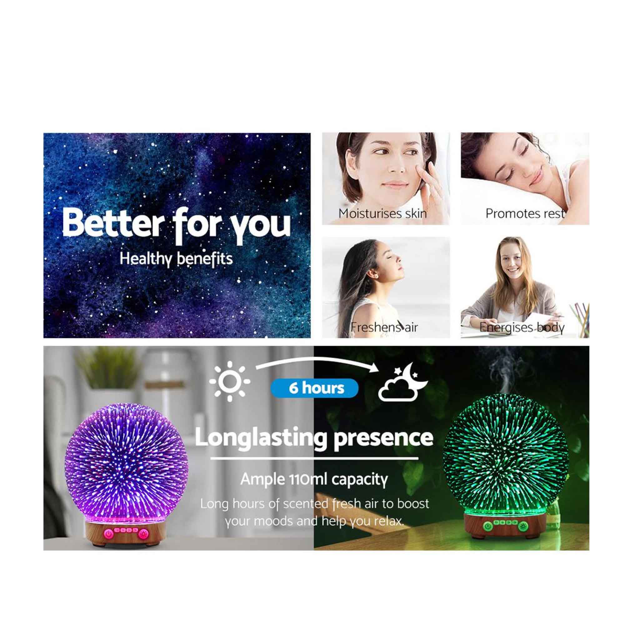 Essential Oil Aroma Diffuser - 100ml Mirror Ball 3D Fireworks Mist Humidifier - Appliances > Aroma Diffusers &