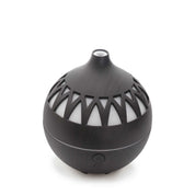 Black spherical oil aroma diffuser with triangular cutouts, 180ml USB LED dark wood mist