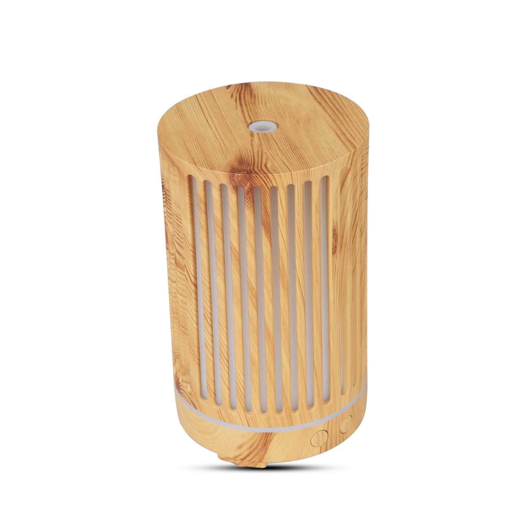 Wooden bamboo-style Essential Oil Aroma Diffuser with vertical slits and colour changing lights