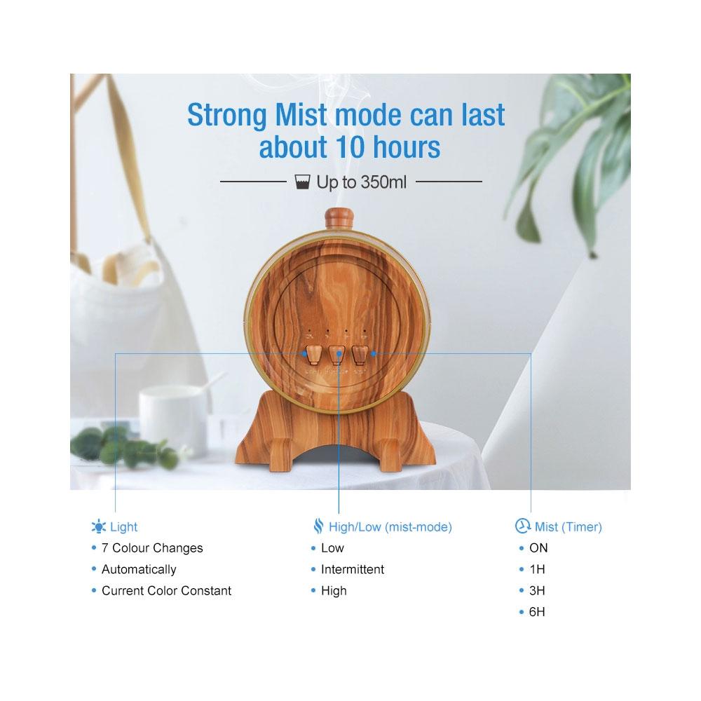 Essential Oil Aroma Diffuser - 350ml Barrel Wood Ultrasonic Air Mist Humidifier - Appliances > Aroma Diffusers &