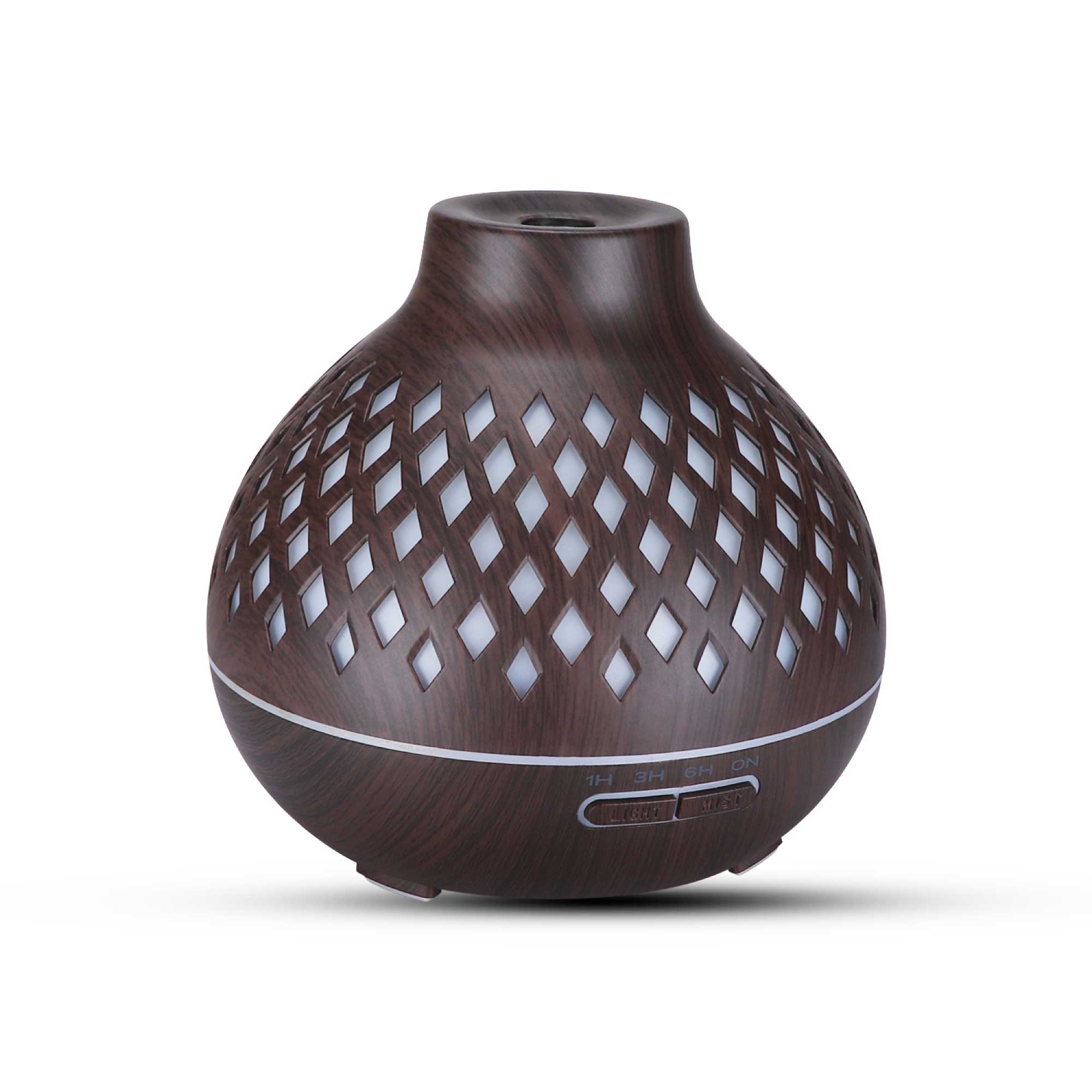 Essential Oil Aroma Diffuser and Remote - 400ml Hollowed Wood Mist Humidifier - Appliances > Aroma Diffusers &